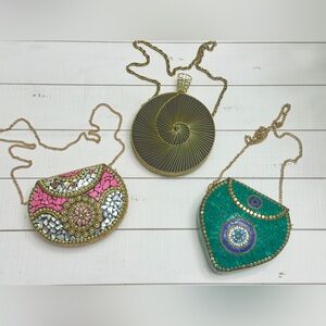 3 Options- Ramla Handmade Clutch Crossbody Bag- Evil Eye Green Pink Gold